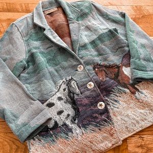 Vintage Painted Pony Tapestry Western Style Blazer Jacket
